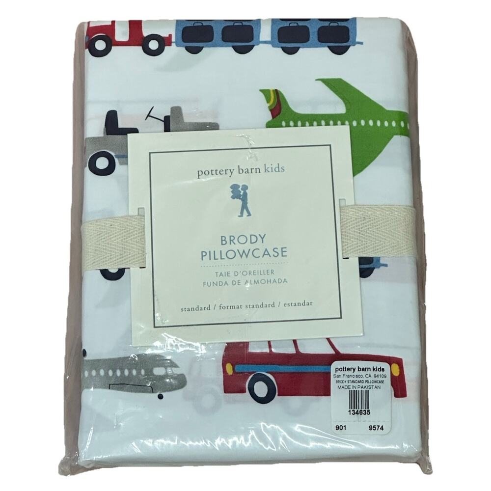 Pottery Barn Kids Brody Standard Pillow Case Transportation Vehicles Cotton